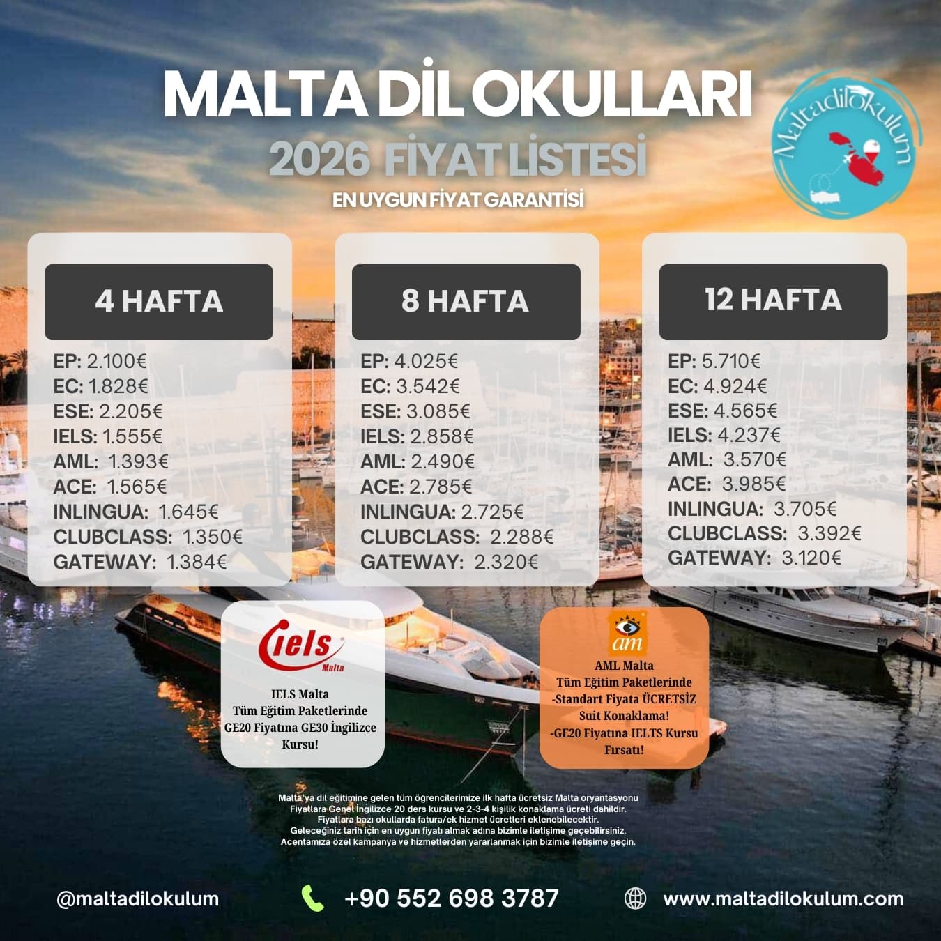 Malta dil okulu fiyatları 2026