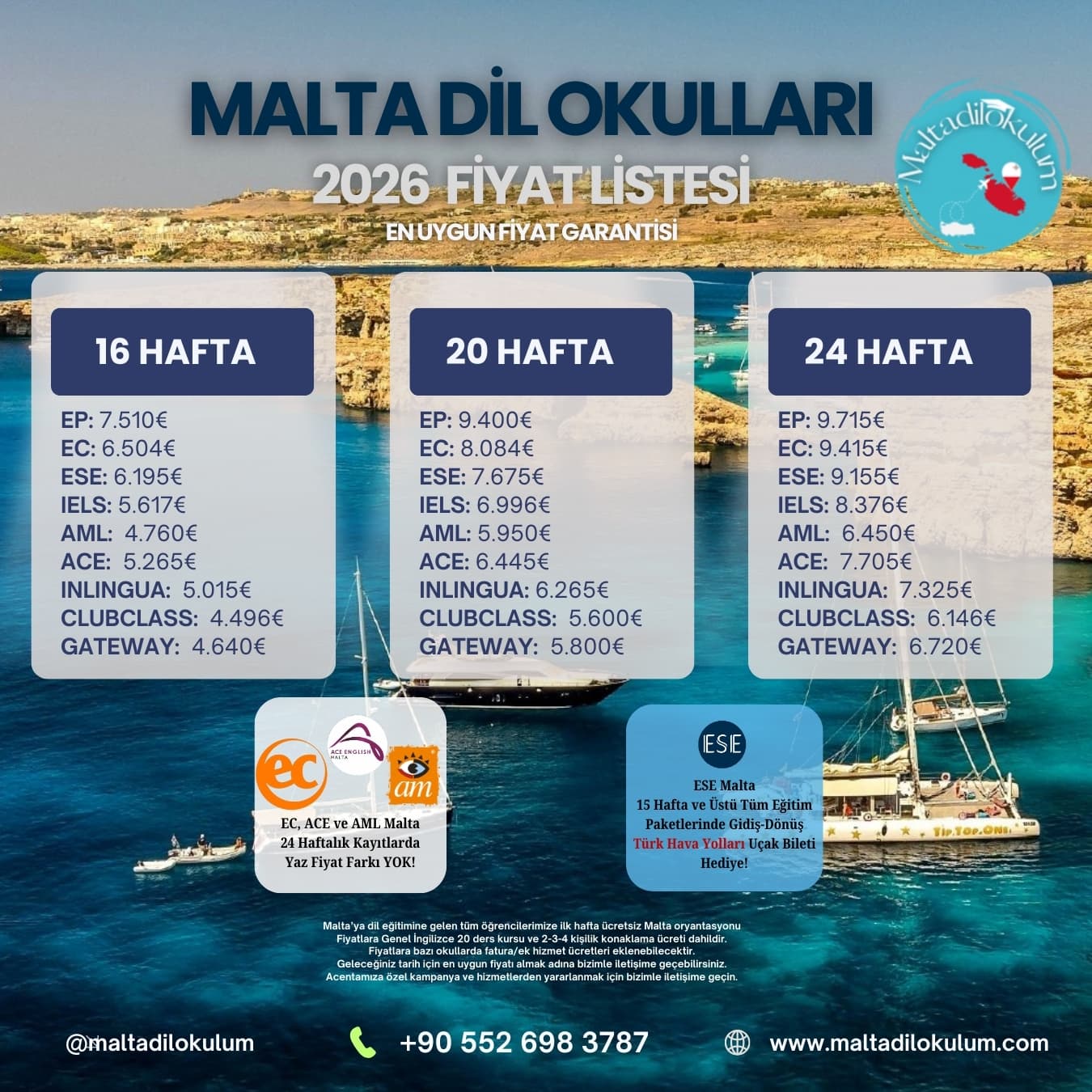 Malta Dil Okulu Fiyat listesi